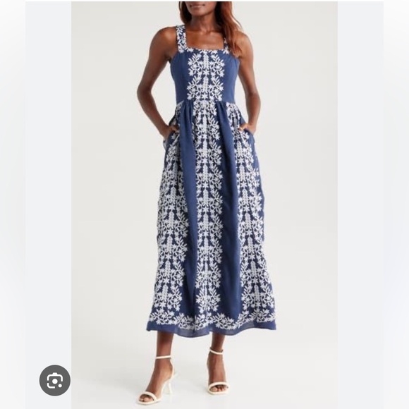 julia jordan Dresses & Skirts - New Julia Jordan Square Neck Embroidered Cotton Sleeveless Maxi Dress